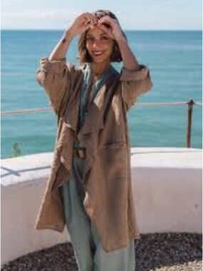Made in Italy Casual Open-Front Women's Duster Coat - Taupe